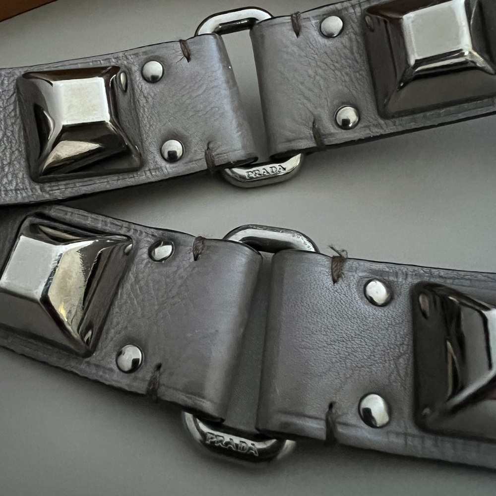 PRADA Studded Leather Belt – Silver Buckle - Picture 6 of 11
